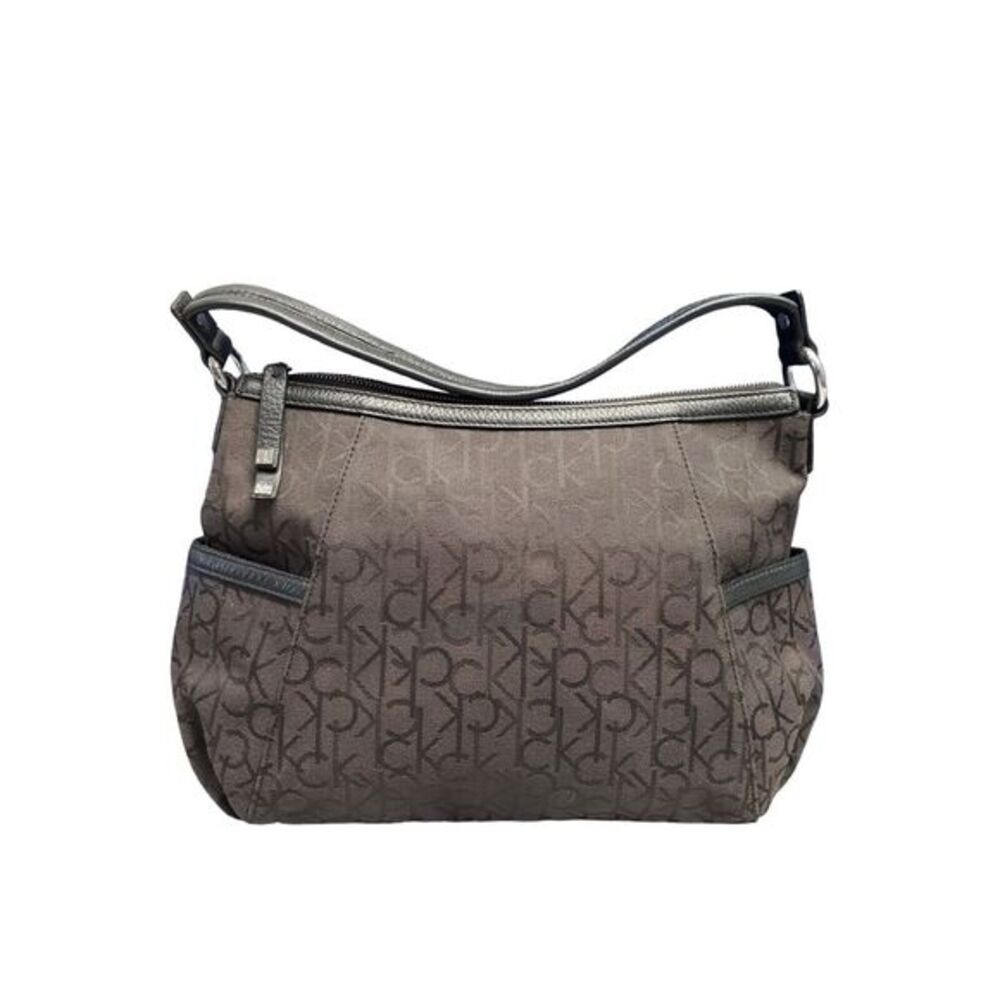 Calvin Klein Hobo Bag Womens Black Canvas‎ Shoulder Strap Silver Hardware